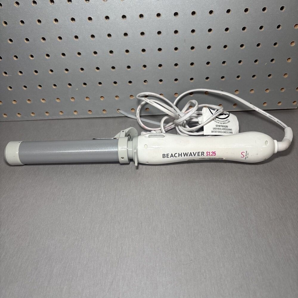Beachwaver S1.25 Rotating Curling Iron 1.25" Barrel Silver White DV1138 WORKS!